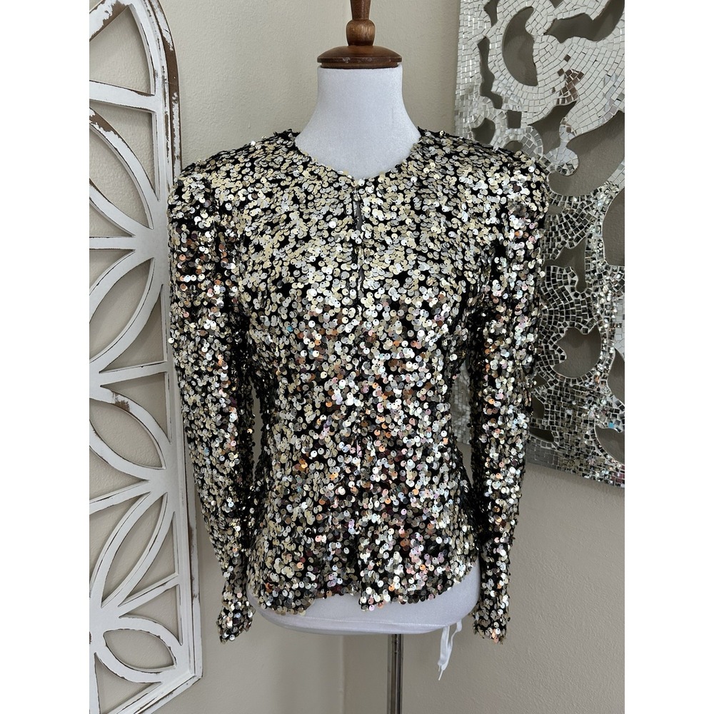 Boston Proper Size 6 Sequins Shoulder Pads Long Sleeve Party Holiday Jacket